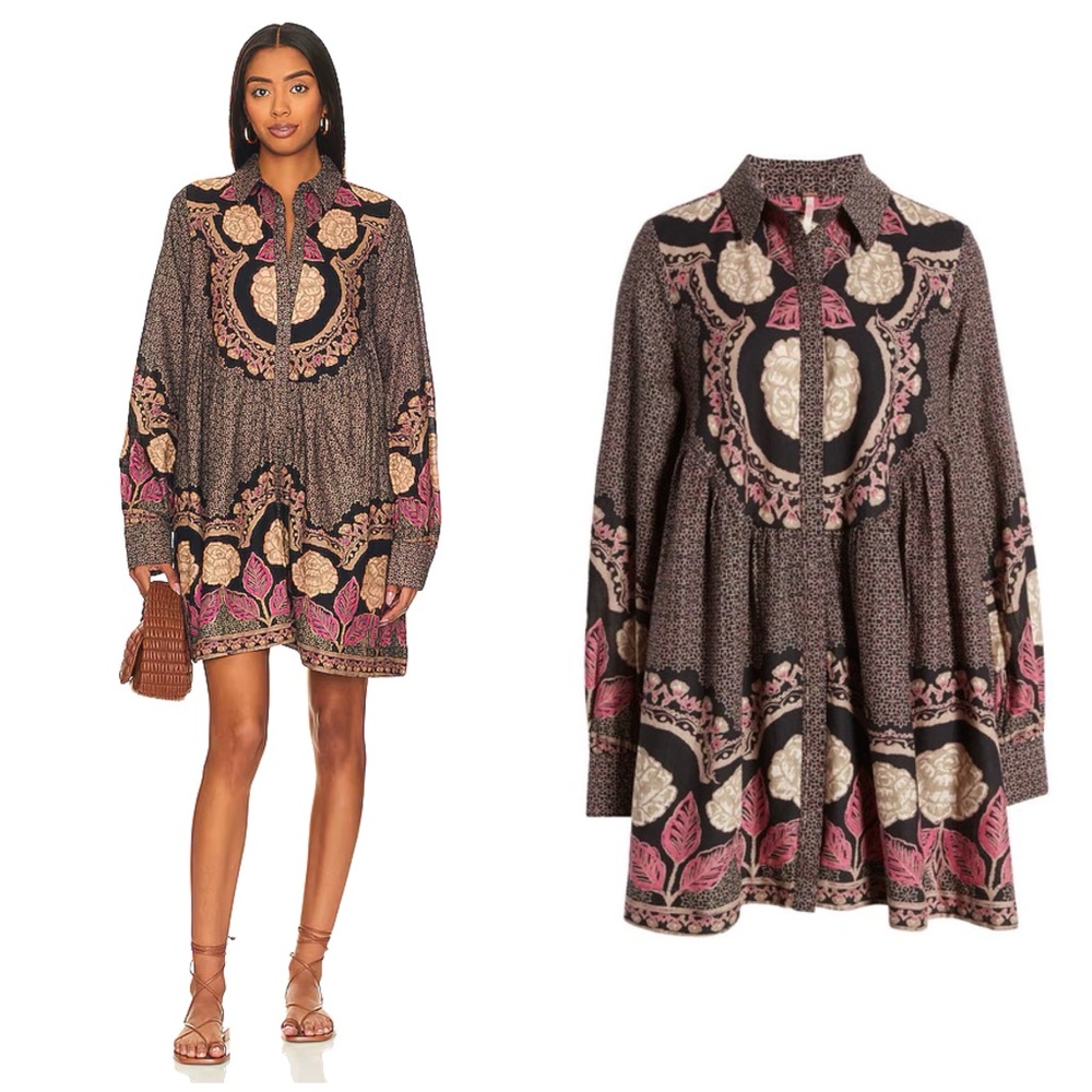 Free People NWT Smell The Roses Print Mini Dress SZ S Lined, Snap Front